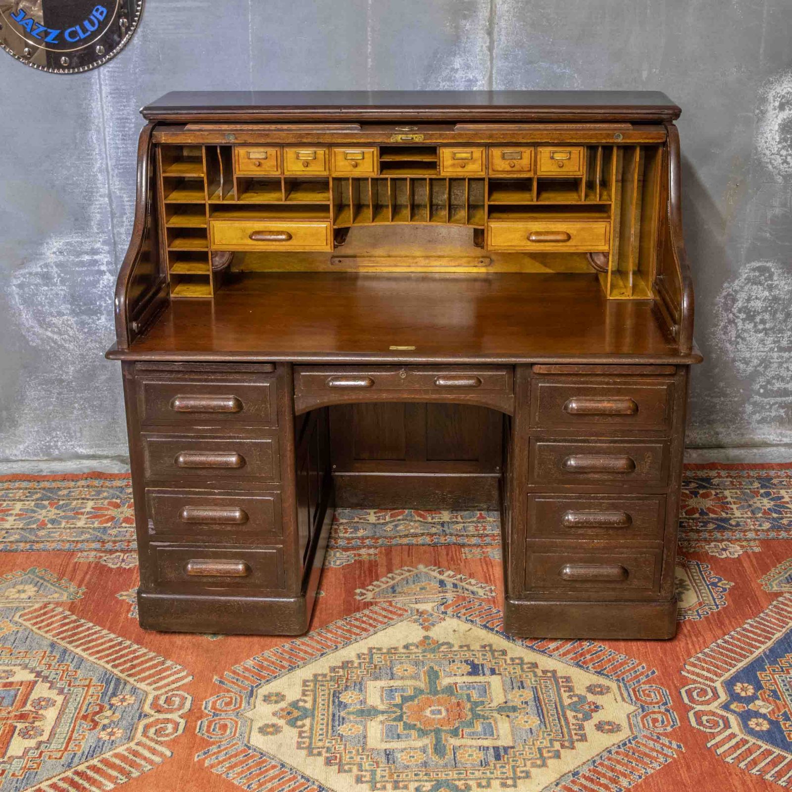 Late Victorian Oak Roll Top Desk
