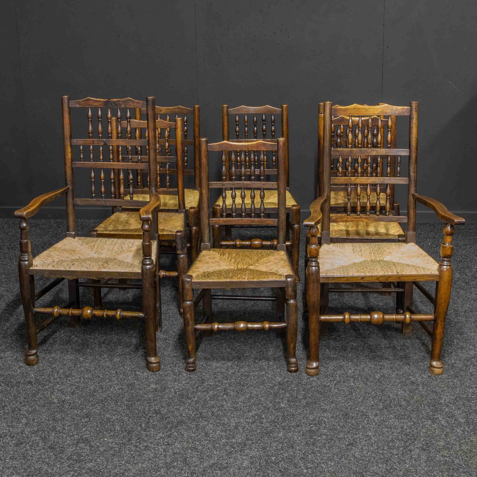 Set of Eight Lancashire Spindleback Chairs