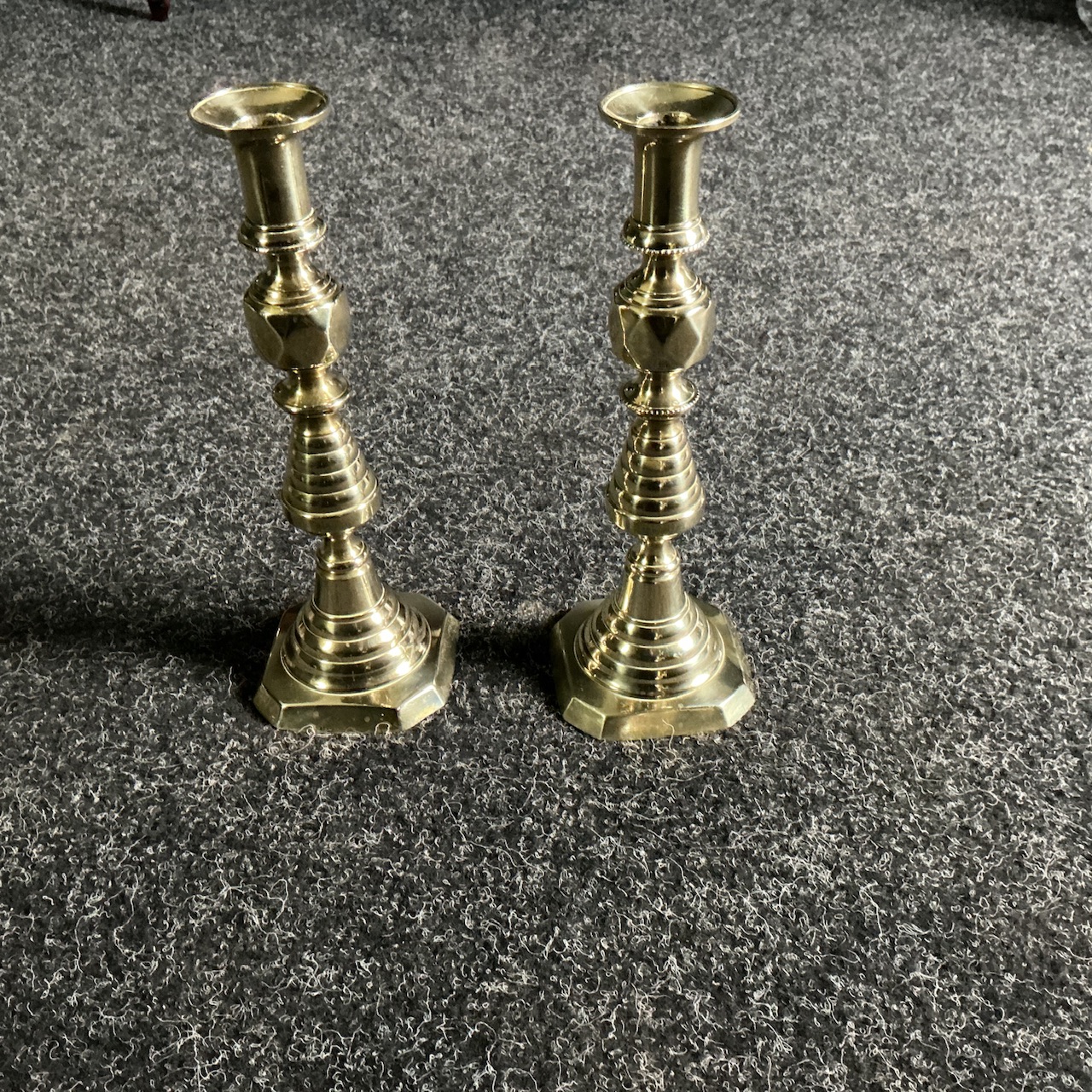 Alternative view of Large Pair of Victorian Brass Candlesticks