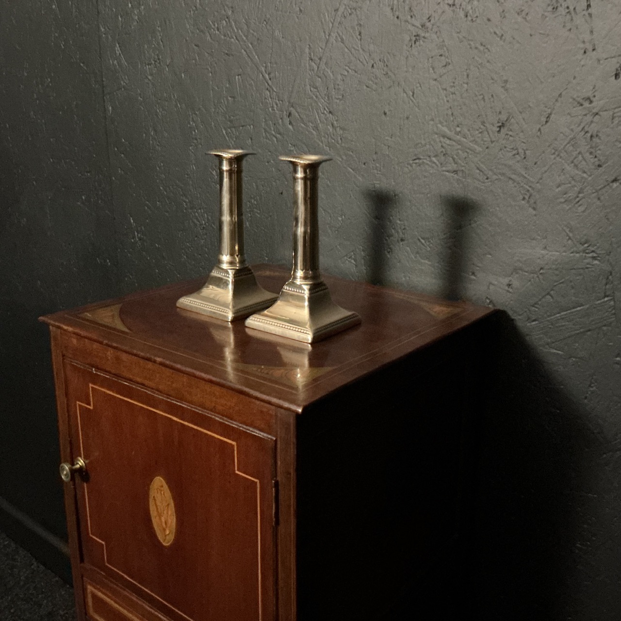 Rare Pair of Gun Metal Candlesticks