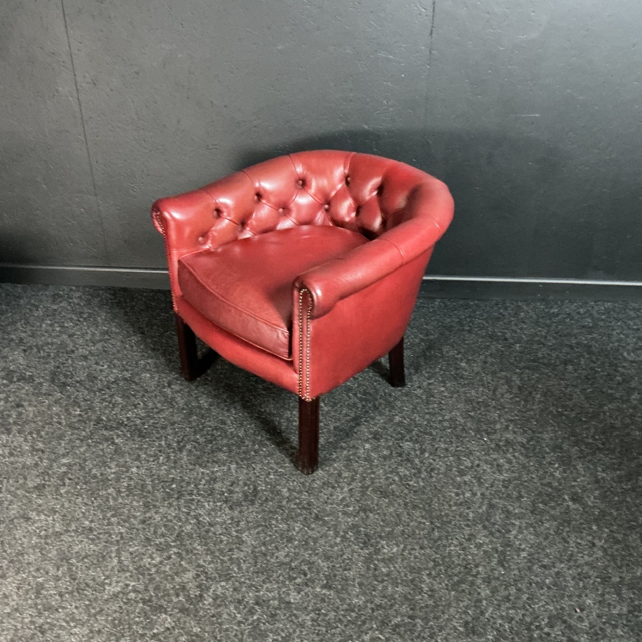 Red Leather Button Back Club Chair