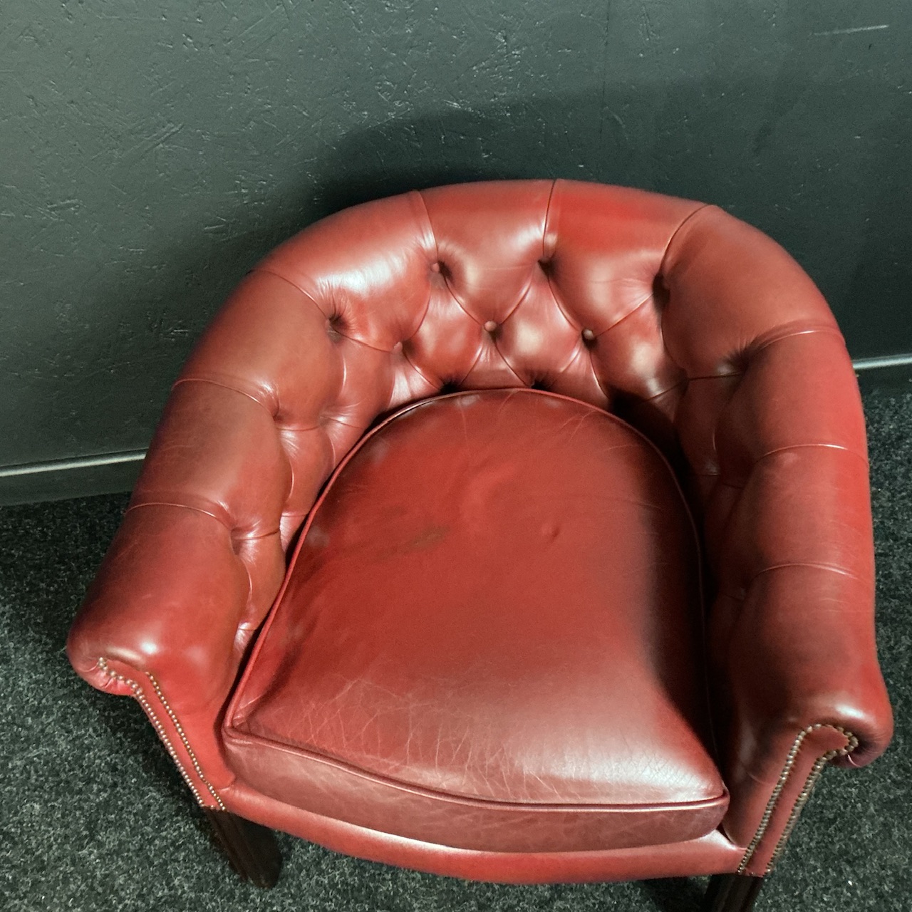 Red Leather Button Back Club Chair - Image 5