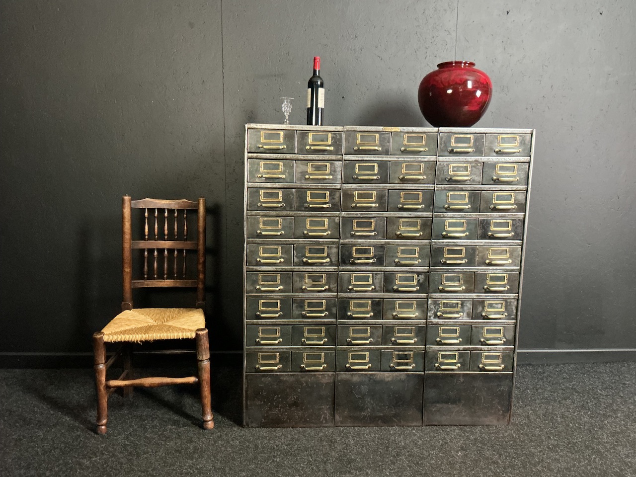 Antique Industrial Bank of Drawers