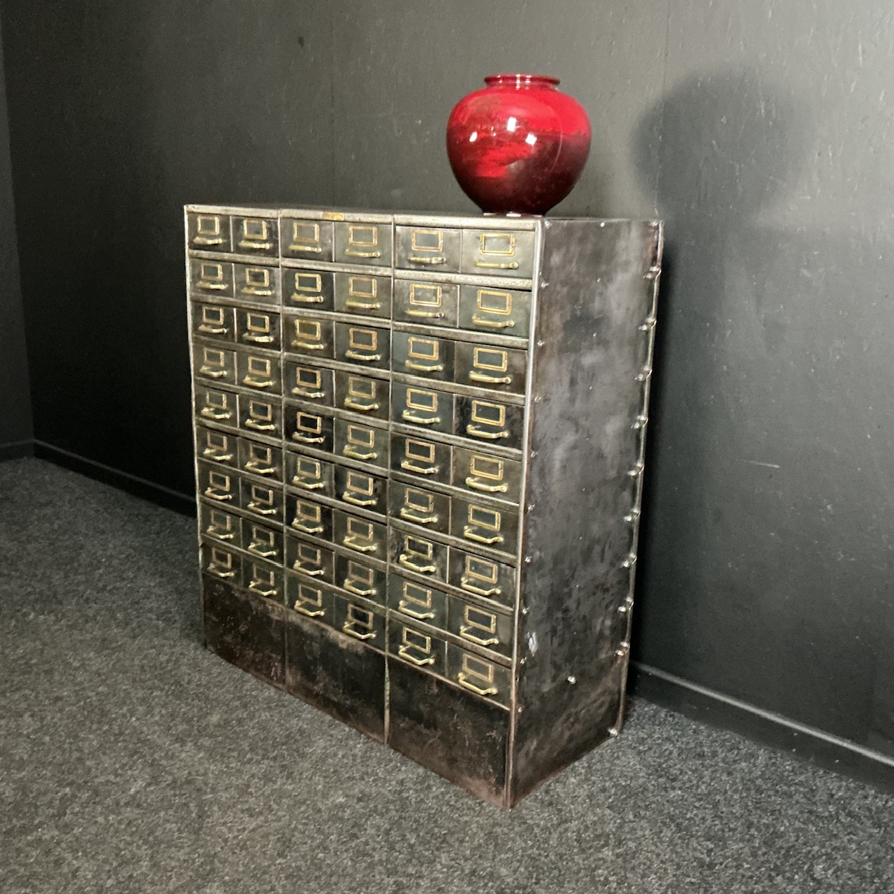 Antique Industrial Bank of Drawers - Image 8