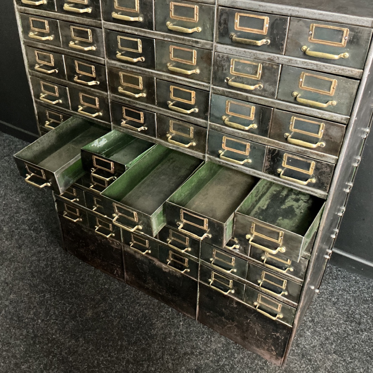 Antique Industrial Bank of Drawers - Image 11