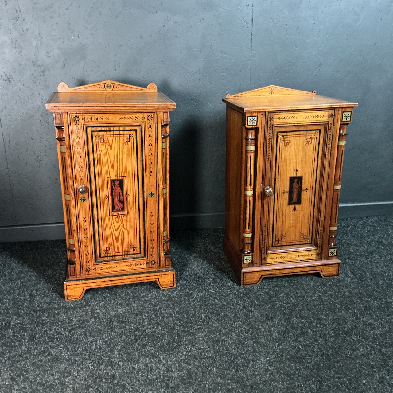 Victorian Hand Decorated Bedside Cupboards