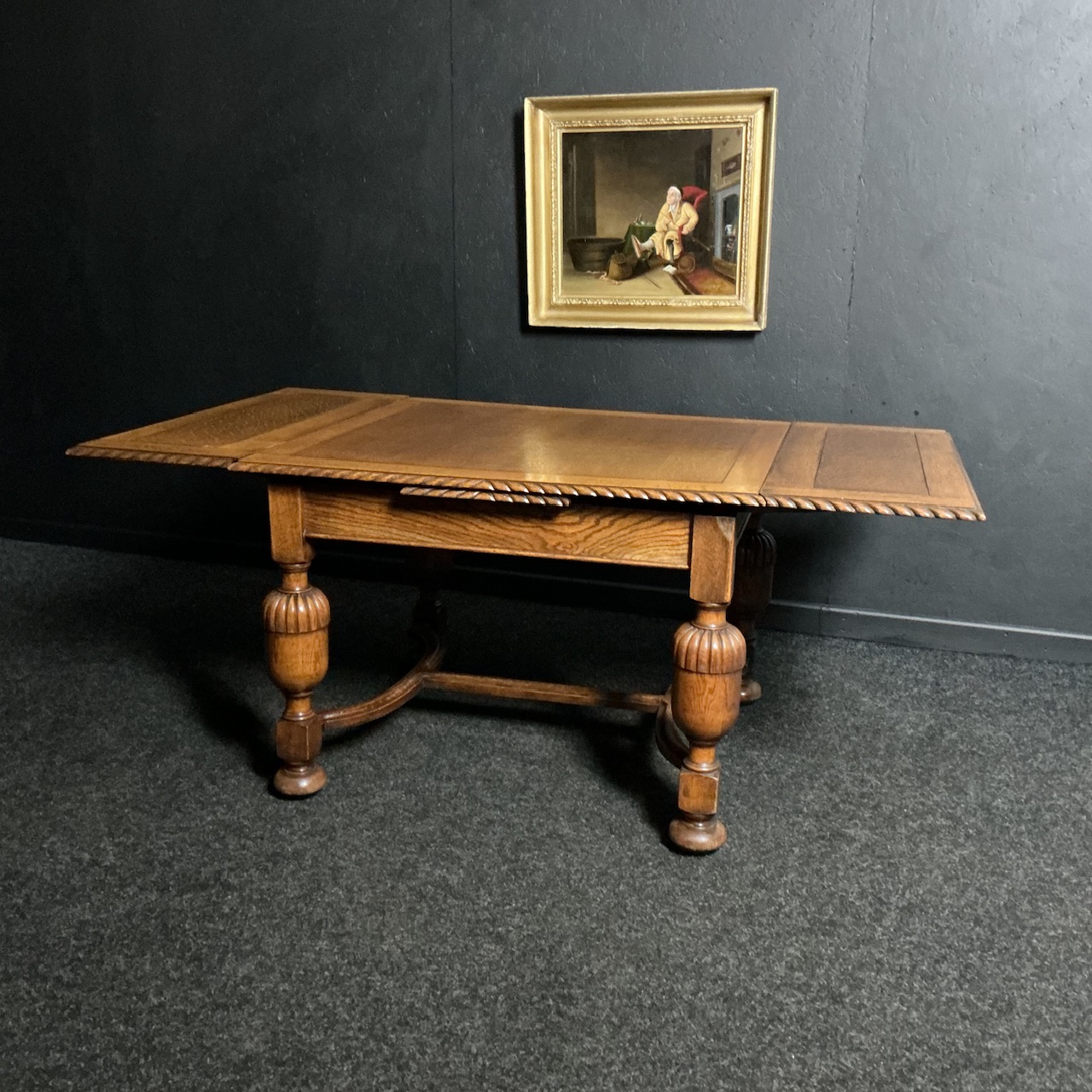 Antique Oak Draw Leaf Table - Image 5