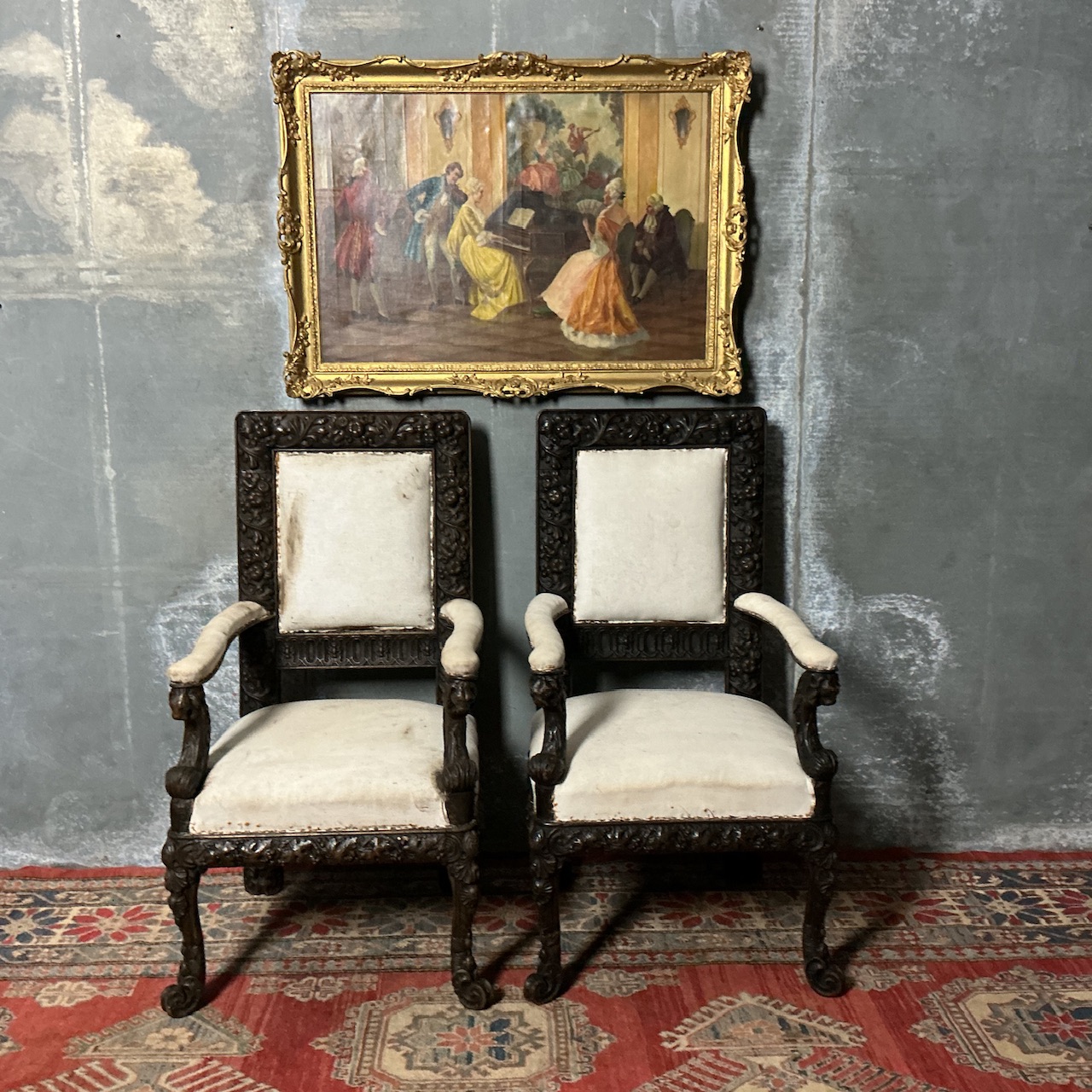Pair of Heavily Carved Baroque Style Hall Chairs - Image 8