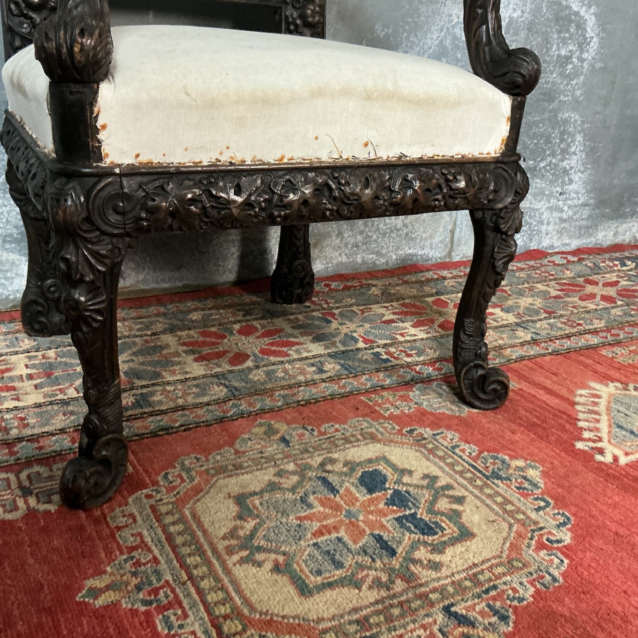 Pair of Heavily Carved Baroque Style Hall Chairs - Image 7