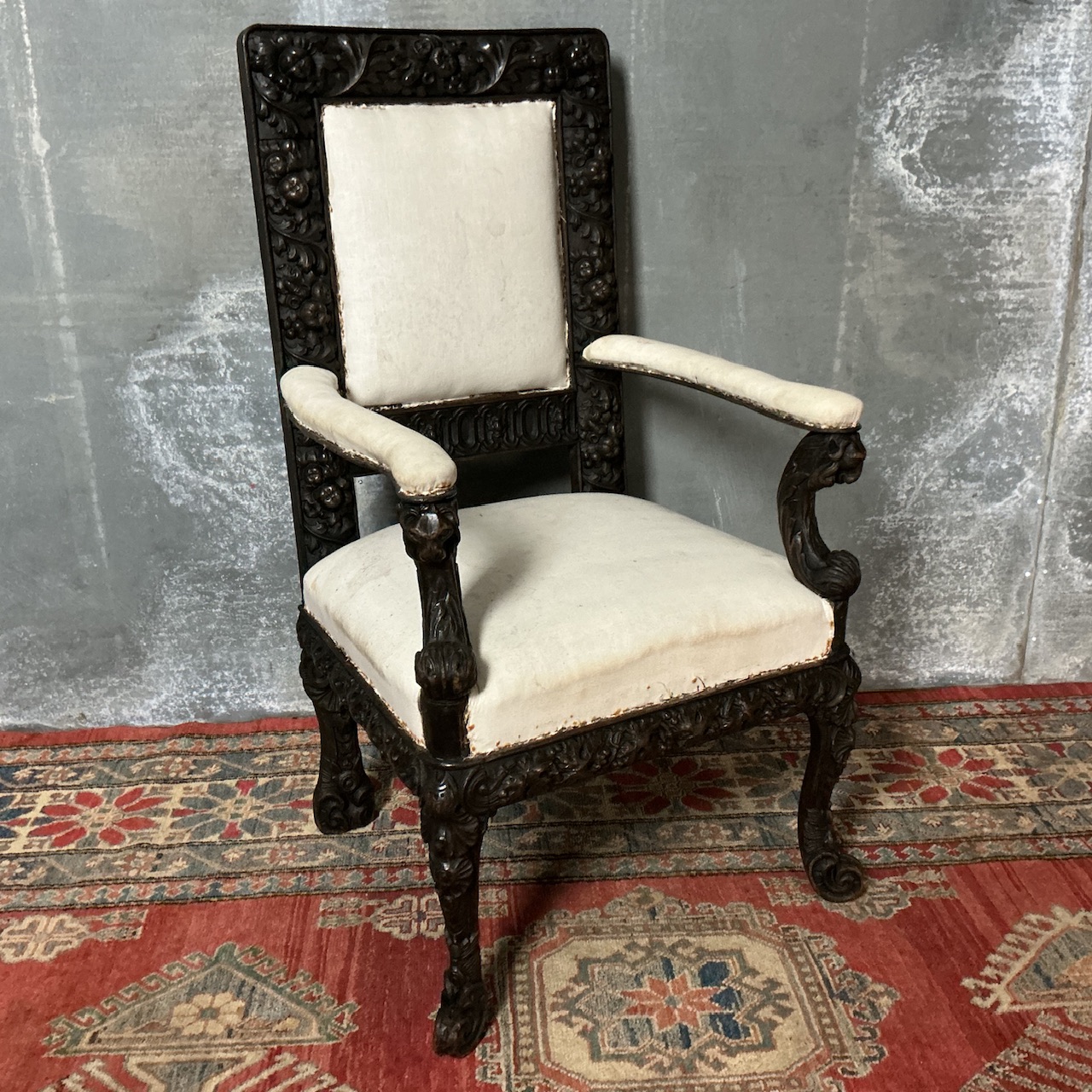 Pair of Heavily Carved Baroque Style Hall Chairs - Image 3