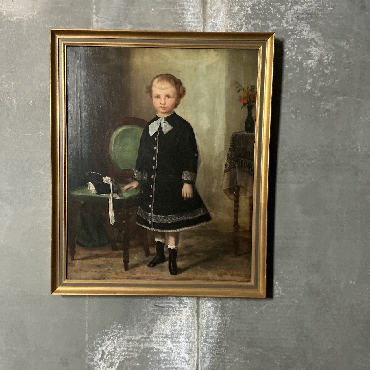 19th Century Portrait Oil on Canvas of Young Girl