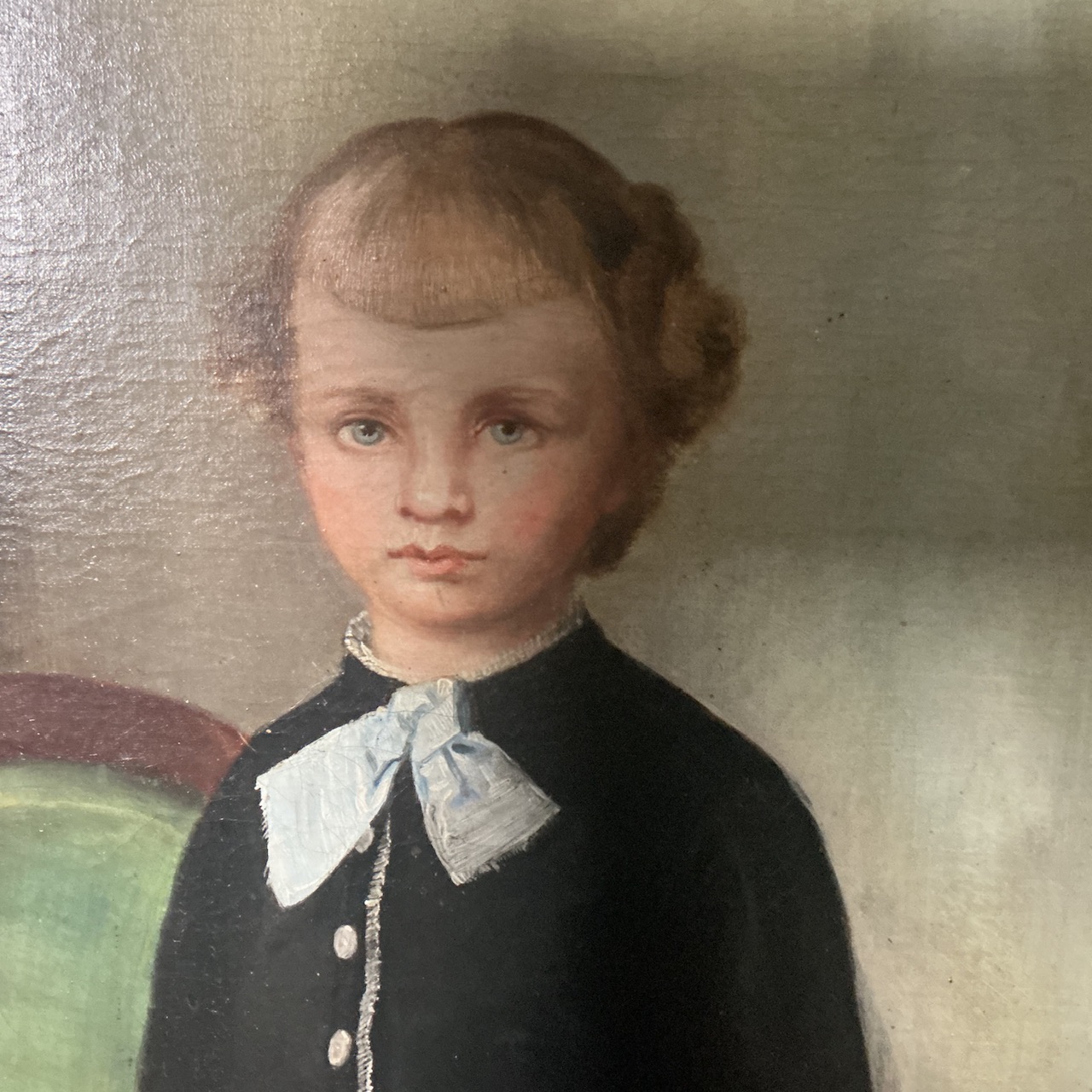 Alternative view of 19th Century Portrait Oil on Canvas of Young Girl