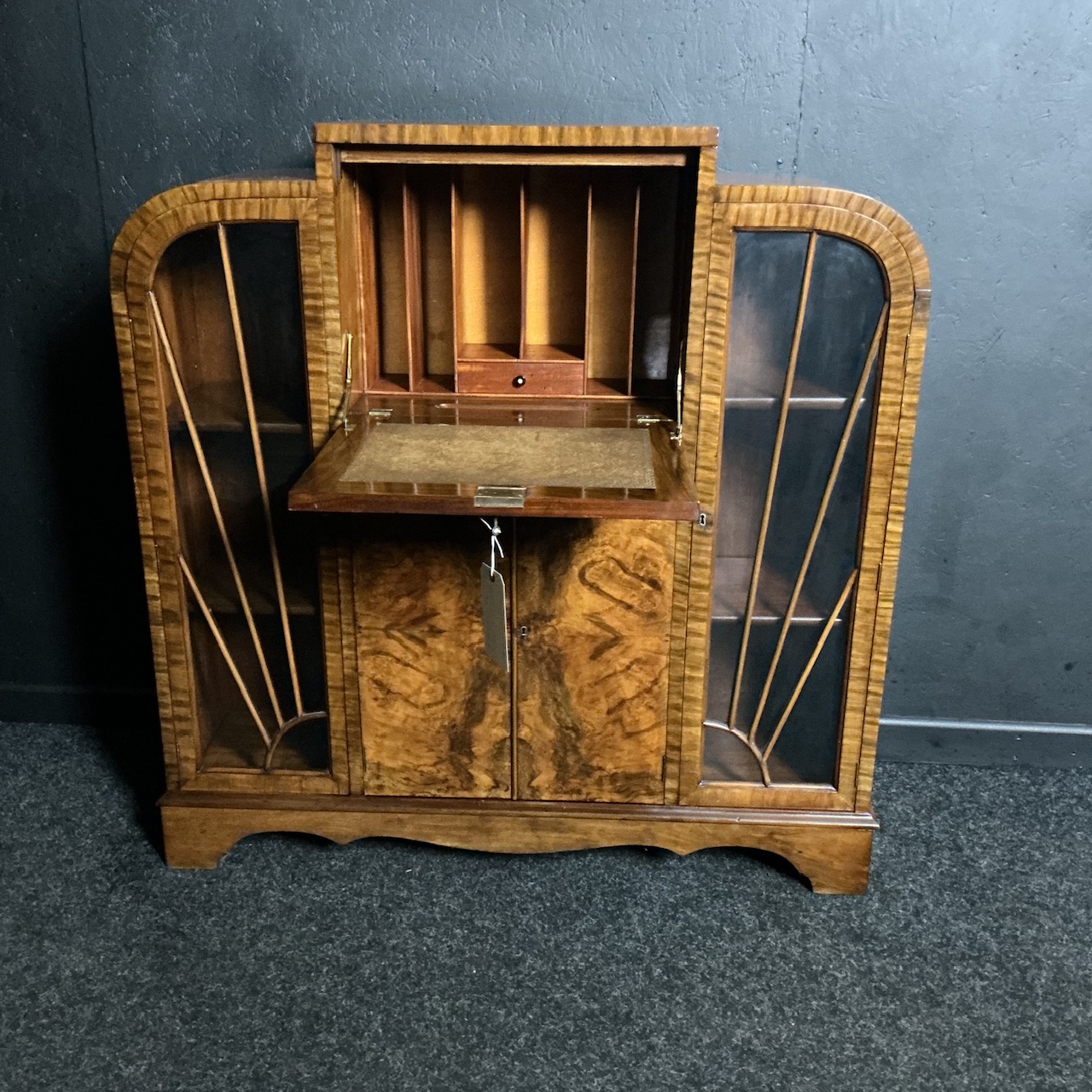 Art Deco Walnut Bureau Bookcase